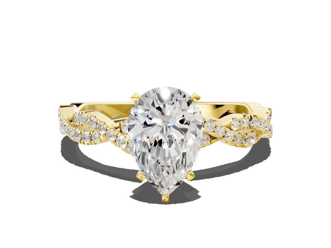 Yellow gold Pear Solitaire Twisted Pave Band with Four-Prong Setting_8