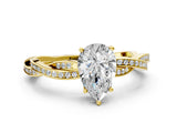 Yellow gold Pear Solitaire Twisted Pave Diamond Ring with Four-Prong Setting_12