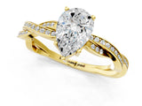 Yellow gold Pear Solitaire Twisted Pave Diamond Ring with Four-Prong Setting_13