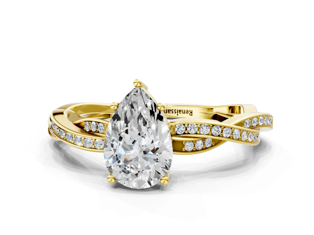 Yellow gold Pear Solitaire Twisted Pave Diamond Ring with Four-Prong Setting_80