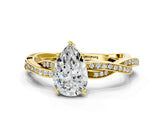 Yellow gold Pear Solitaire Twisted Pave Diamond Ring with Four-Prong Setting_80