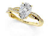Yellow gold Pear Solitaire Twisted Pave Diamond Ring with Four-Prong Setting_81