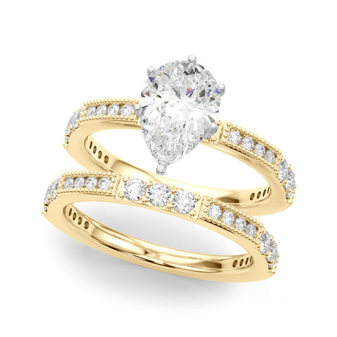 Yellow gold Pear Solitaire with Pavé Band and Four-Prong Setting 1