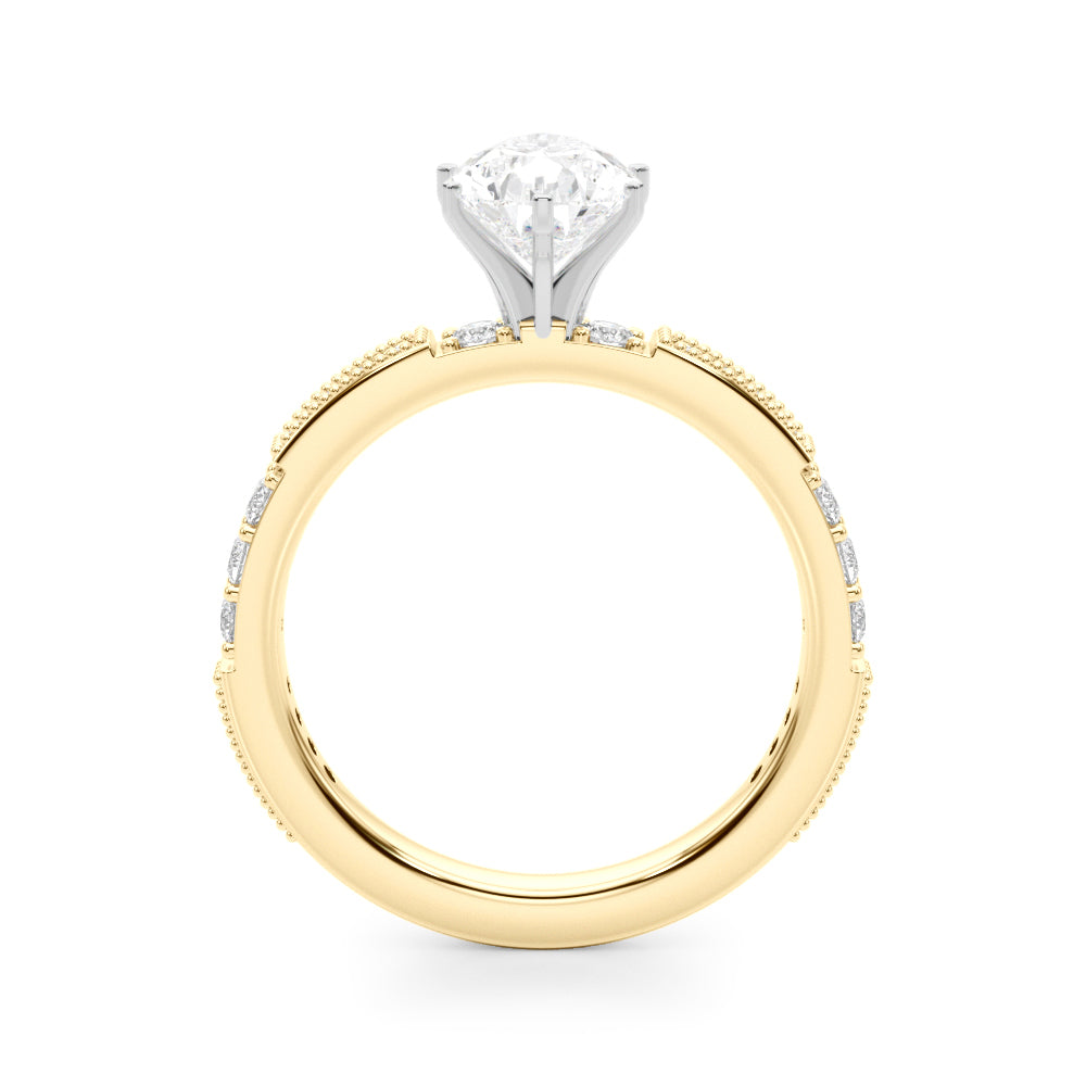 Yellow gold Pear Solitaire with Pavé Band and Four-Prong Setting 2