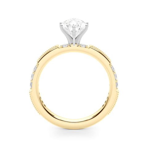 Yellow gold Pear Solitaire with Pavé Band and Four-Prong Setting 2