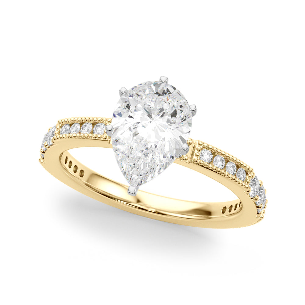 Yellow gold Pear Solitaire with Pavé Band and Four-Prong Setting