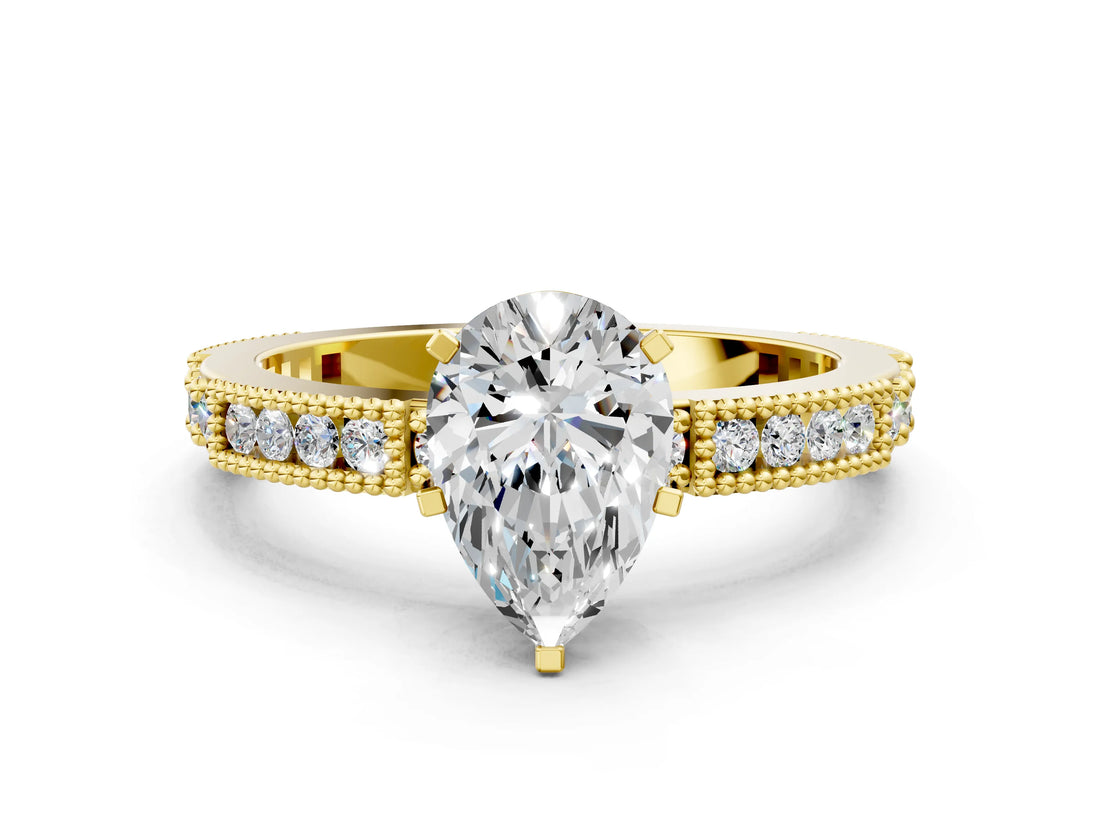 Yellow gold Pear Solitaire with Pavé Band and Four-Prong Setting_327