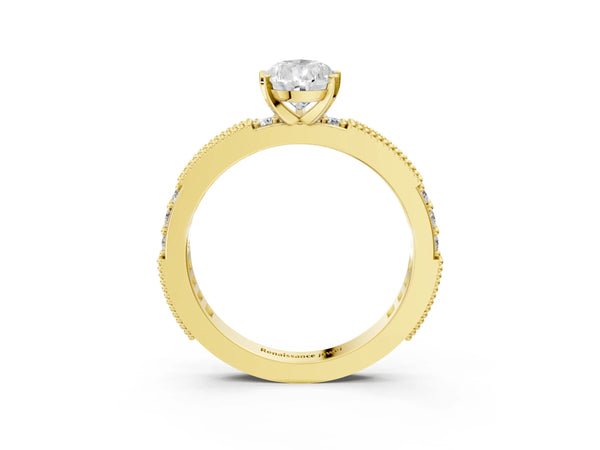 Yellow gold Pear Solitaire with Pavé Band and Four-Prong Setting
