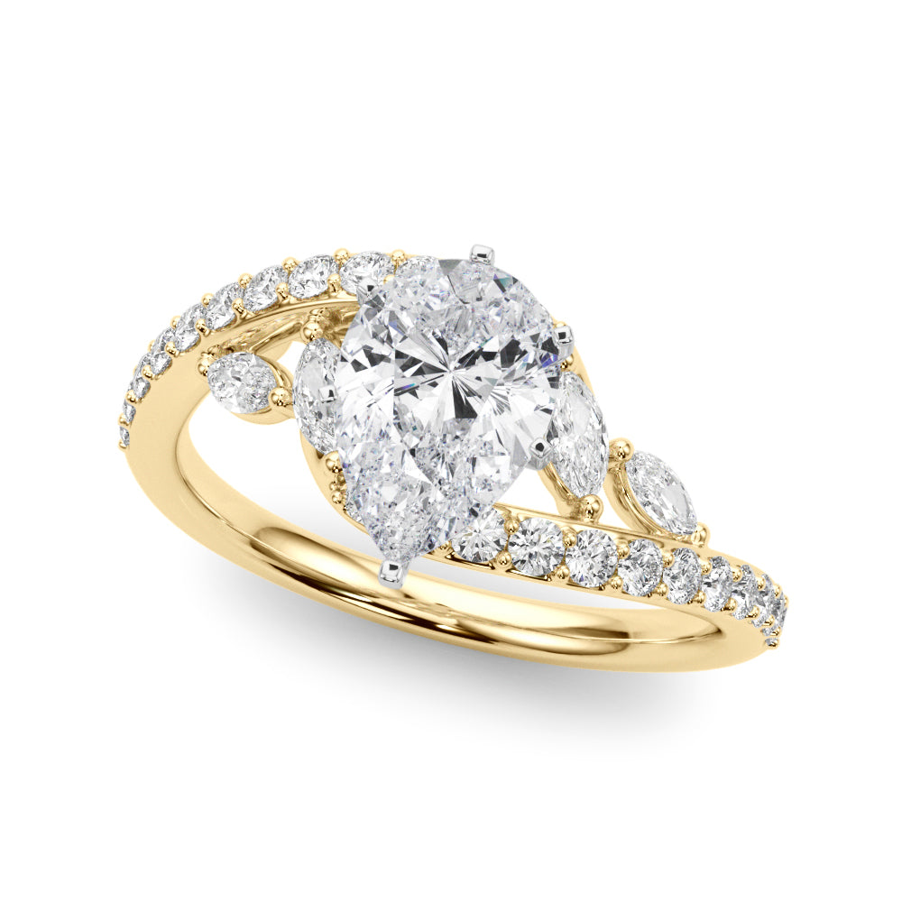 Yellow gold Pear Solitaire with Pavé Twist Band and Four-Prong Setting