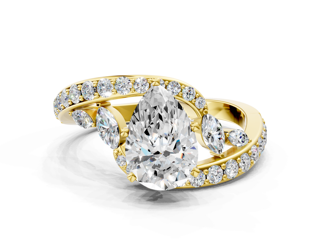 Yellow gold Pear Solitaire with Pavé Twist Band and Four-Prong Setting_63