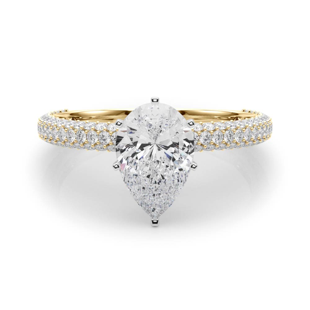Yellow gold Pear Solitaire with Pave Band and Four-Prong Setting 1