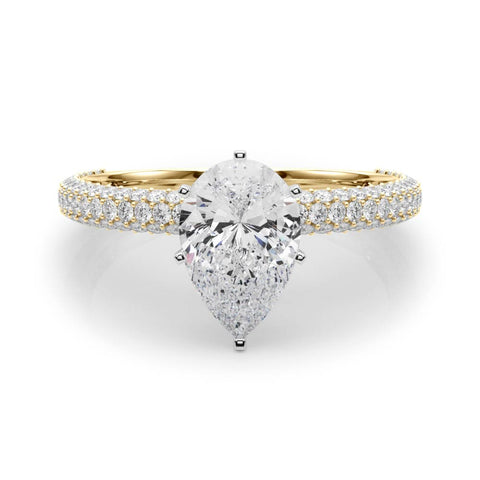 Yellow gold Pear Solitaire with Pave Band and Four-Prong Setting 1