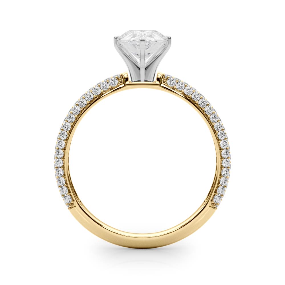 Yellow gold Pear Solitaire with Pave Band and Four-Prong Setting 2