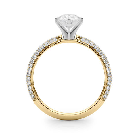 Yellow gold Pear Solitaire with Pave Band and Four-Prong Setting 2