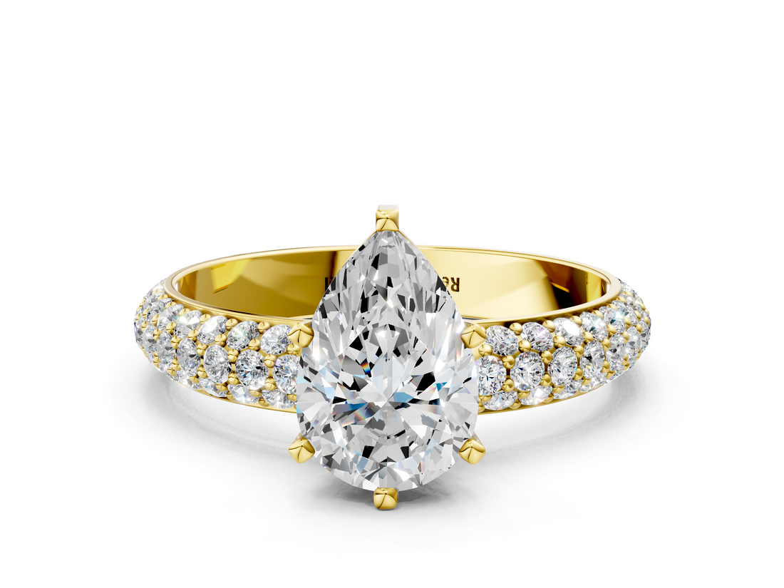 Yellow gold Pear Solitaire with Pave Band and Four-Prong Setting_20