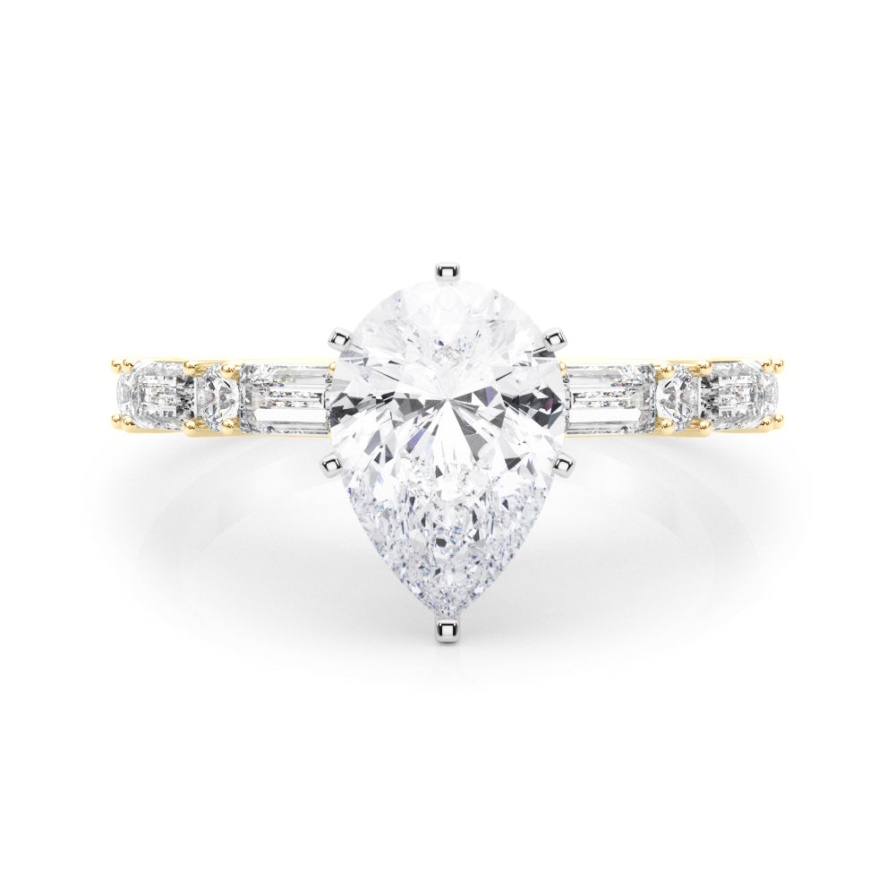 Yellow gold Pear Solitaire with Side Baguettes and Channel Set Band 1