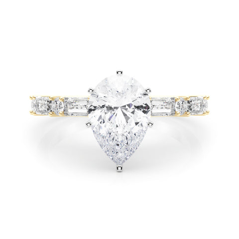 Yellow gold Pear Solitaire with Side Baguettes and Channel Set Band 1