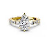 Yellow gold Pear Solitaire with Side Baguettes and Channel Set Band_69