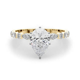 14K Yellow Gold 2.52 Carat F VVS2 Pear Solitaire with Side Stones on a Pavé Band and Four-Prong Setting