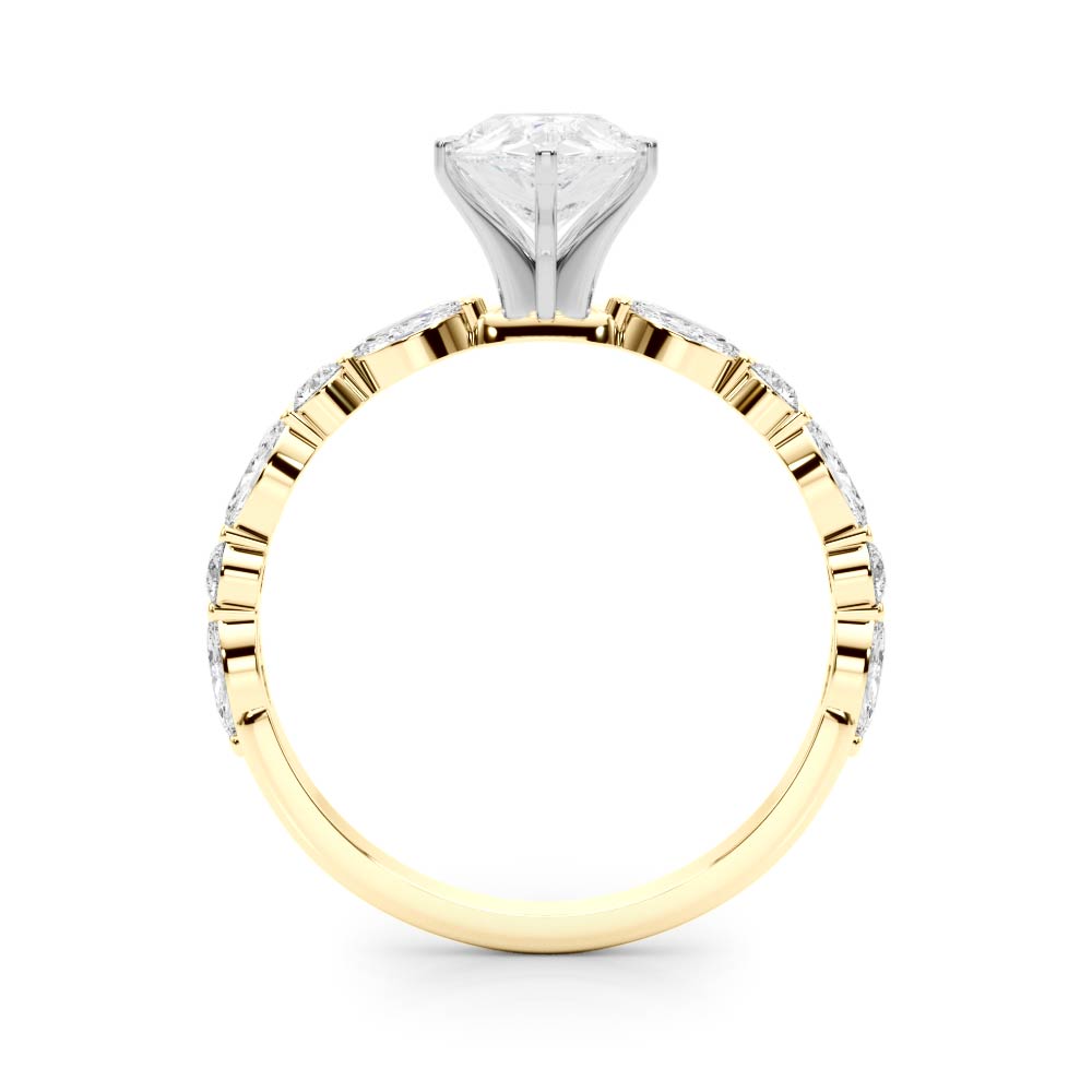 Yellow gold Pear Solitaire with Side Stones on a Pavé Band and Four-Prong Setting 2