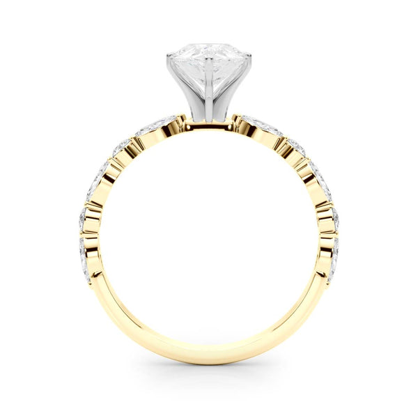 14K Yellow Gold 2.52 Carat F VVS2 Pear Solitaire with Side Stones on a Pavé Band and Four-Prong Setting