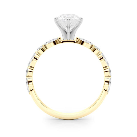 Yellow gold Pear Solitaire with Side Stones on a Pavé Band and Four-Prong Setting 2