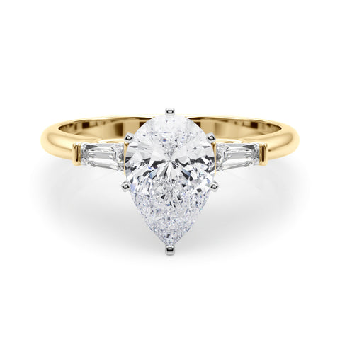 Yellow gold Pear Solitaire with Tapered Baguette Side Stones on a Classic Band with Six-Prong Setting 1