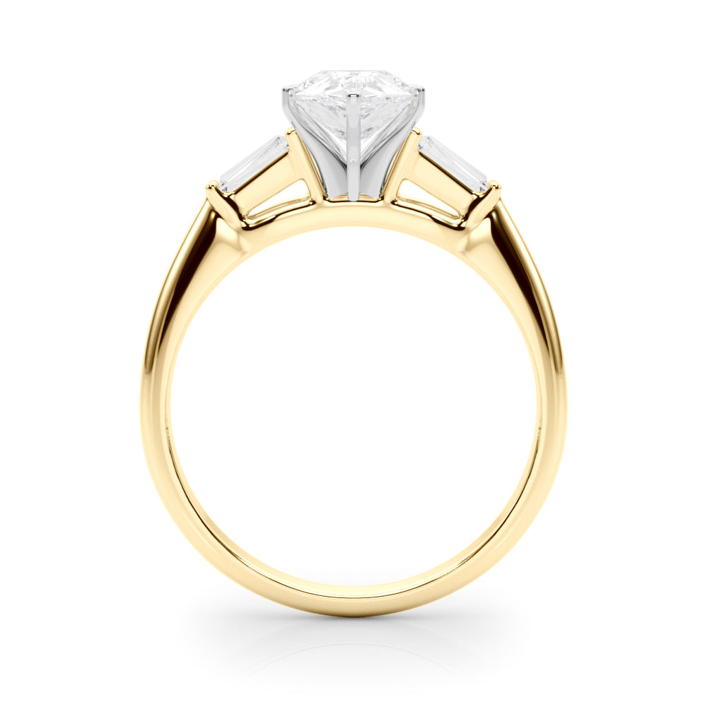 Yellow gold Pear Solitaire with Tapered Baguette Side Stones on a Classic Band with Six-Prong Setting 2