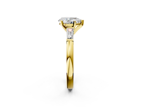 Yellow gold Pear Solitaire with Tapered Baguette Side Stones on a Classic Band with Six-Prong Setting_135