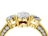 Yellow gold Pear Three-Stone Diamond Ring with Pavé Band and Four-Prong Setting_10