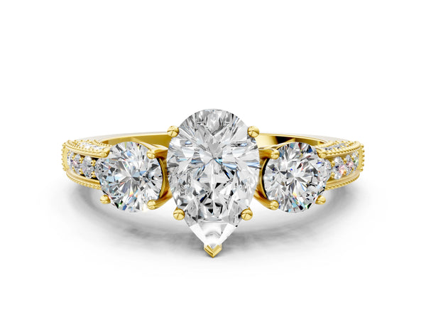 Yellow Gold Pear-Shaped Graduated Three Stone Engagement Ring Setting