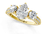 Yellow gold Pear Three-Stone Diamond Ring with Pavé Band and Four-Prong Setting_7
