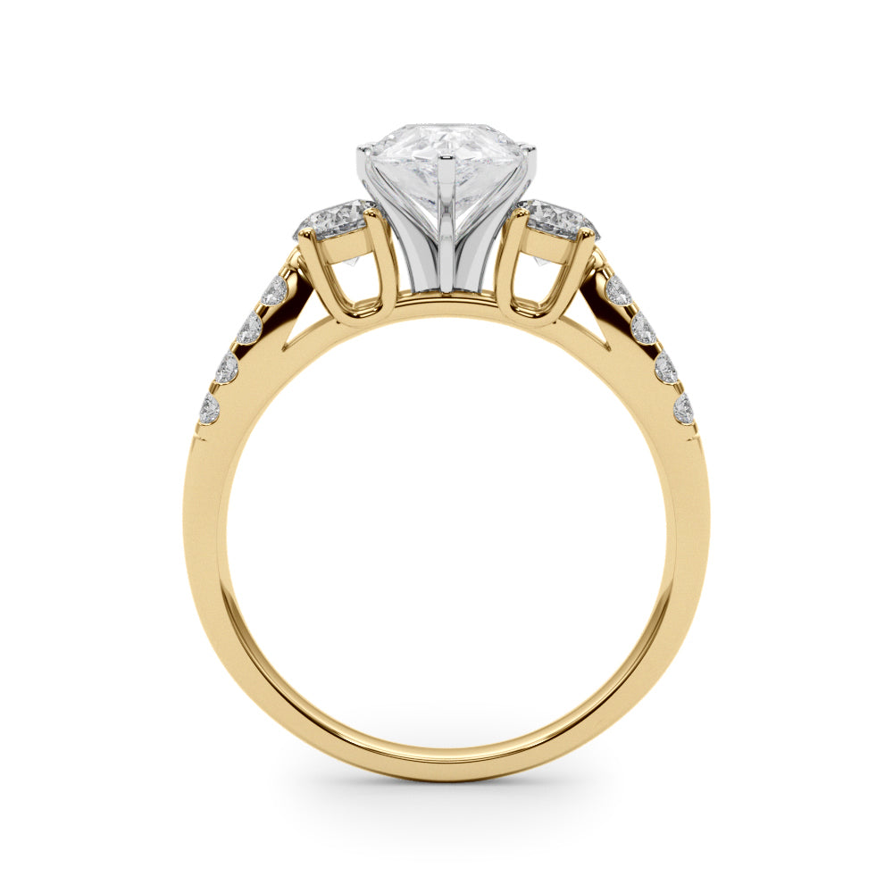 Yellow gold Pear Three-Stone Diamond Ring with Pavé Split Shank and Four-Prong Setting 2