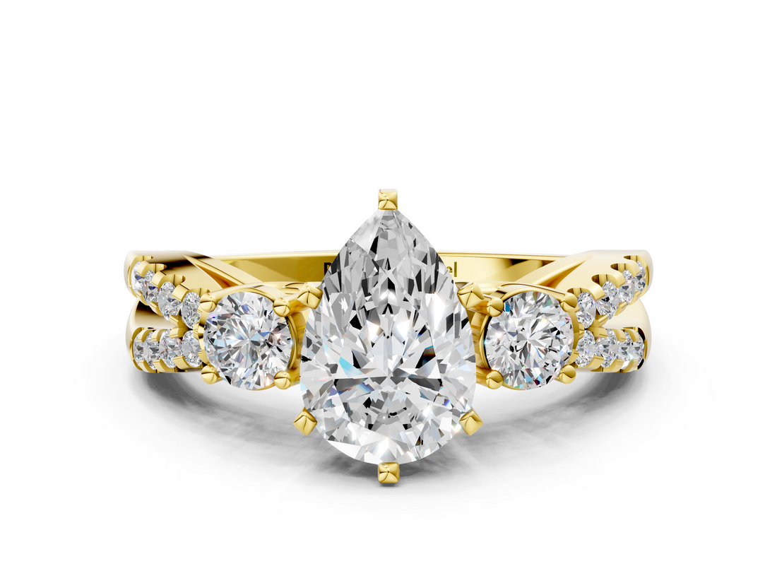 Yellow gold Pear Three-Stone Diamond Ring with Pavé Split Shank and Four-Prong Setting_71