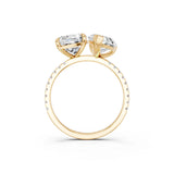 Yellow gold Pear and Cushion Toi Moi Ring with Prong Setting and Pave Band 3