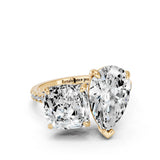 Yellow gold Pear and Cushion Toi Moi Ring with Prong Setting and Pave Band