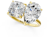 Yellow gold Pear and Cushion Toi Moi Ring with Prong Setting and Plain Band 1