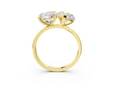 Yellow gold Pear and Cushion Toi Moi Ring with Prong Setting and Plain Band 3