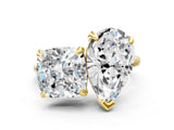 Yellow gold Pear and Cushion Toi Moi Ring with Prong Setting and Plain Band