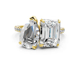 Yellow gold Pear and Emerald Toi Moi Ring with Prong Setting and Micro Pave Band_12