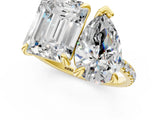 Yellow gold Pear and Emerald Toi Moi Ring with Prong Setting and Pave Band 1