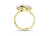 Yellow gold Pear and Emerald Toi Moi Ring with Prong Setting and Pave Band 3