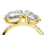 Yellow gold Pear and Emerald Toi Moi Ring with Prong Setting and Pave Band 4