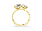 Yellow gold Pear and Emerald Toi Moi Ring with Prong Setting and Plain Band_39
