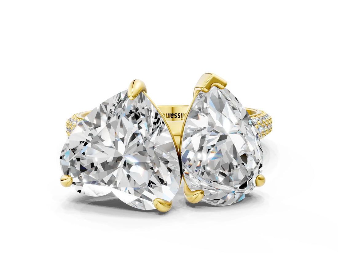 Yellow gold Pear and Heart Toi Moi Ring with Prong Setting and Micro Pave Band 2
