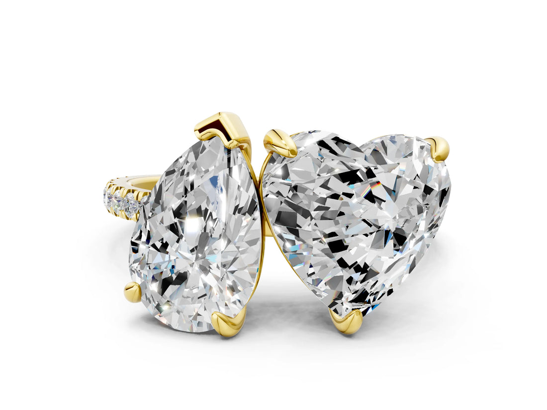 Yellow gold Pear and Heart Toi Moi Ring with Prong Setting and Pave Band