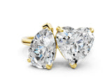 Yellow gold Pear and Heart Toi Moi Ring with Prong Setting and Plain Band