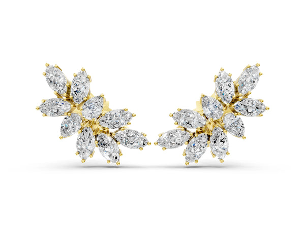 Yellow gold Pear and Marquise Diamond Cluster Stud Earrings