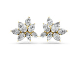 Yellow gold Pear and Marquise Diamond Floral Cluster Stud Earrings