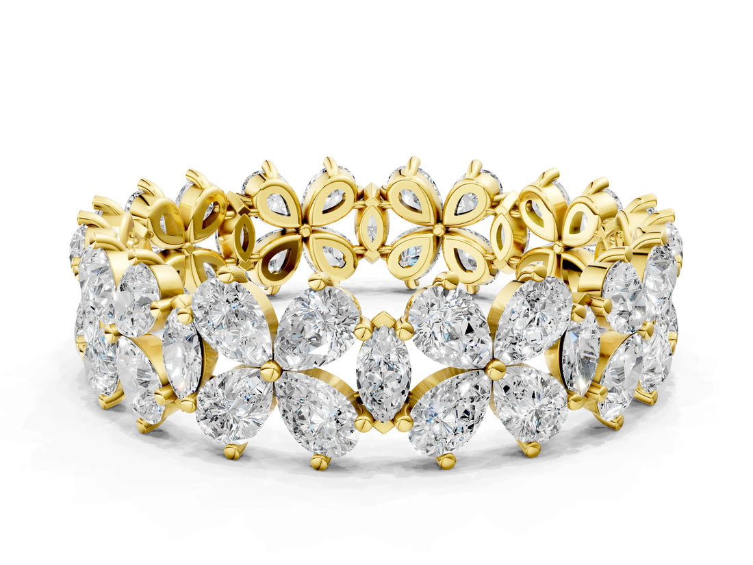 Yellow gold Pear and Marquise Diamond Floral Promise Ring